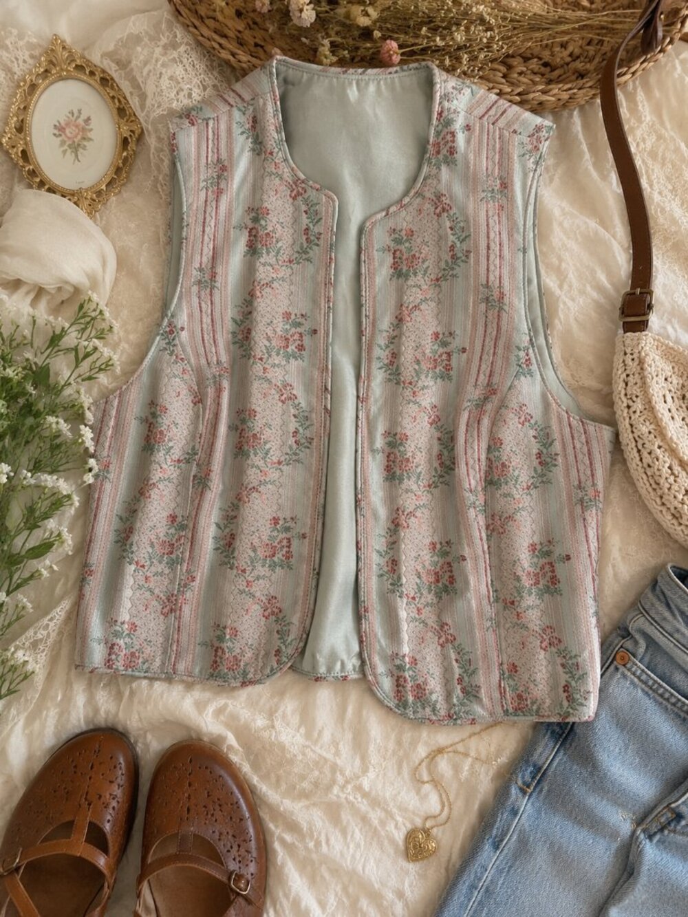 Vintage MJ Concepts in Sportswear Floral Vest Cottagecore Prairie Grannycore 90s